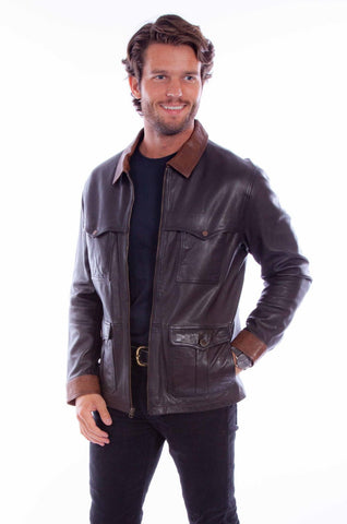 Scully Mens Retro Zip Chocolate Leather Leather Jacket