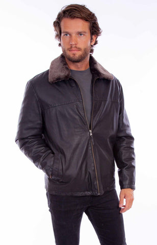 Scully Mens Zip Bomber Black Leather Leather Jacket