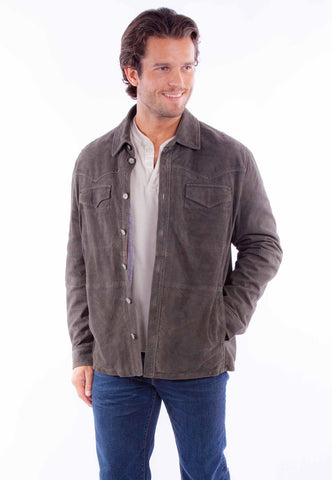Scully Mens Western Button Up Grey Leather Leather Jacket