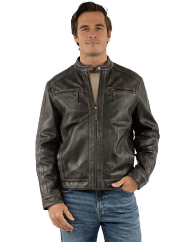Scully Mens Distressed Motorcycle Vintage Black Lamb Leather Leather Jacket