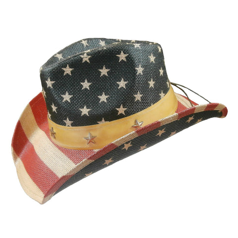 Rockmount Mens American Flag Multi-Color Raffia Straw Cowboy Hat