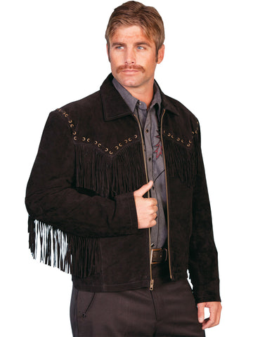 Scully Leather Mens Black Boar Suede Western Fringe Jacket 3X