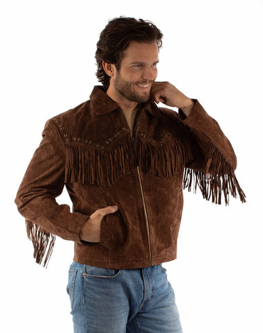 Scully Mens Mountain Man Fringe Chocolate Leather Leather Jacket