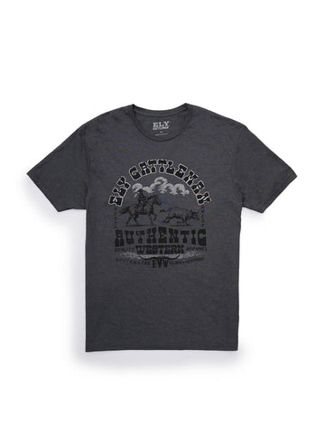 Ely and Walker Mens Authentic Western Heather Charcoal Poly/Cotton S/S T-Shirt