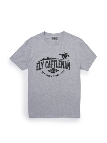 Ely and Walker Mens Rider Screenprint Light Gray Poly/Cotton S/S T-Shirt