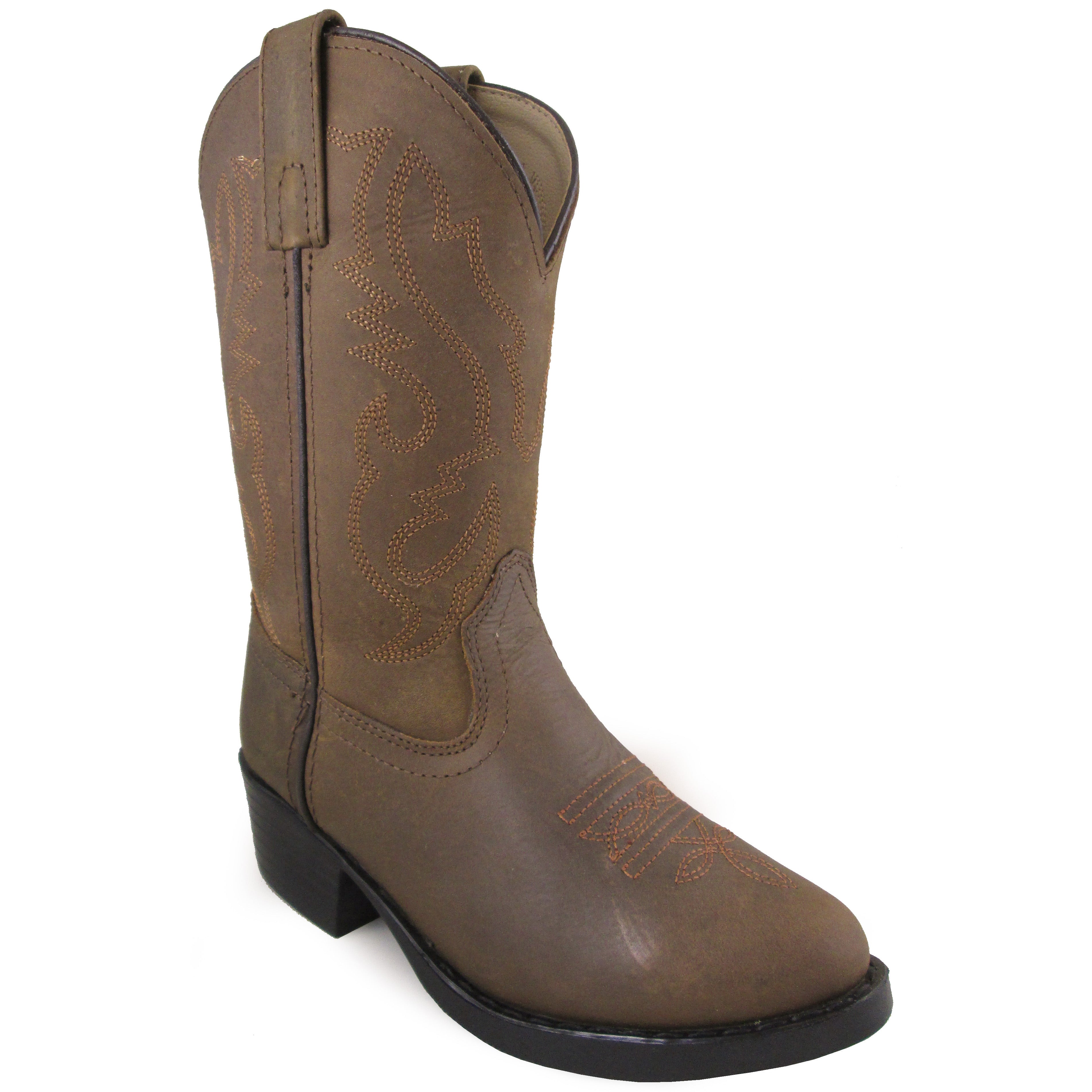 Smoky Mountain Kids' Denver Leather Western Boots - Oil Distress Brown, Wide Width, Pull-On Design