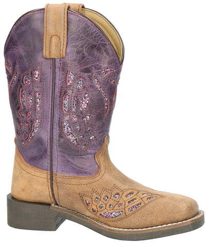 Smoky Mountain Children Girls Trixie Brown/Purple Leather Cowboy Boots 2D