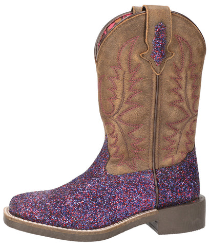 Smoky Mountain Children Girls Ariel Brown/Purple Leather Cowboy Boots 3D