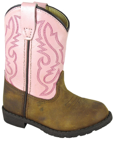 Smoky Mountain Toddler Girls Hopalong Brown/Pink Leather Cowboy Boots 10 D
