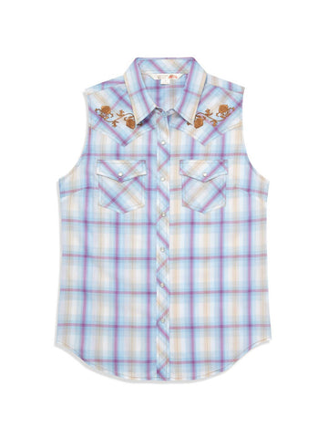Ely and Walker Womens Floral Embroidery Plaid Lavender Cotton Blend S/L Shirt