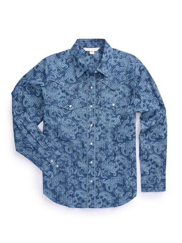 Ely and Walker Womens Western Paisley Print Denim 100% Cotton L/S Shirt