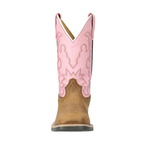 Smoky Mountain Boots Girls Addison Vintage Brown/Pink Leather Cowboy Boots 1.5 R