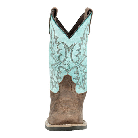 Smoky Mountain Boots Youth Boy Rustic Rider Brown/Turquoise Leather Cowboy Boots