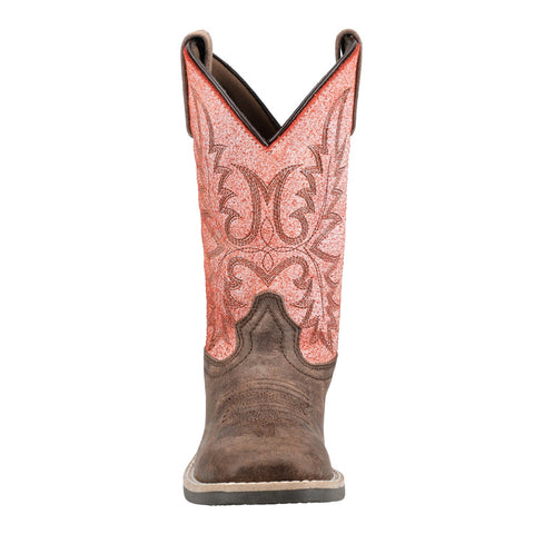 Smoky Mountain Boots Youth Unisex Rustic Rider Brown/Coral Leather Cowboy Boots