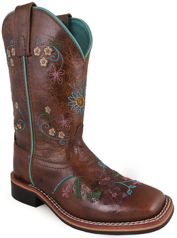 Smoky Mountain Childrens Girls Floralie Brown Leather Cowboy Boots 2 D