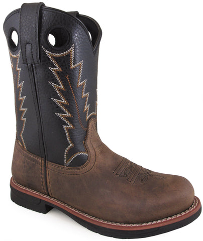 Smoky Mountain Childrens Boys Buffalo Brown/Black Leather Cowboy Boots 2.5 D