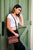 American West Womens Woven Tapestry Zip Top Green/Red Leather Crossbody Bag