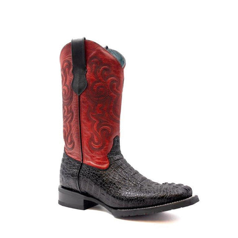 Ferrini Mens Stampede S-Toe Black Leather Caiman Cowboy Boots