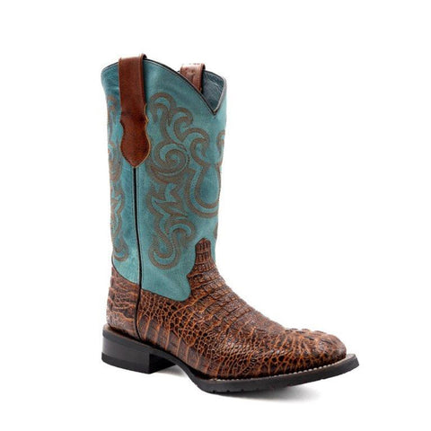 Ferrini Mens Stampede S-Toe Sport Rust Leather Caiman Cowboy Boots