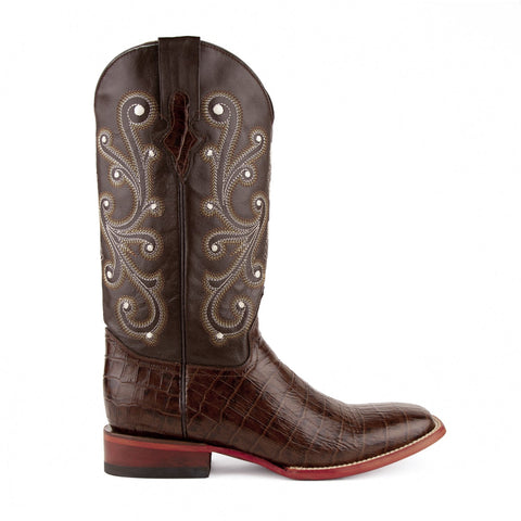 Ferrini Mens Chocolate Leather Belly Print S-Toe Mustang Cowboy Boots