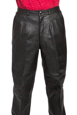 Scully Mens Pleated Front Black Plonge Leather Pants