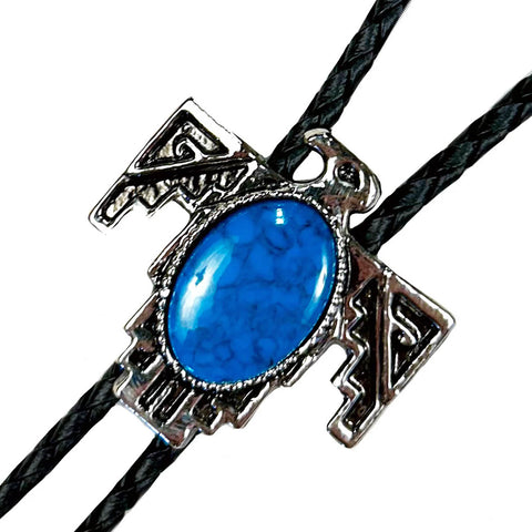 Rockmount Mens Thunderbird with Stone Inlay Silver Metal Bolo Tie