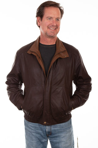 Scully Mens Chocolate/Cognac Leather Bomber Jacket XXL