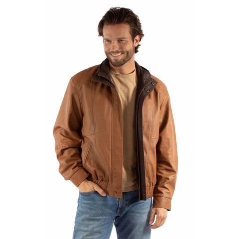 Scully Mens Featherlite Cognac/Chocolate Leather Leather Jacket