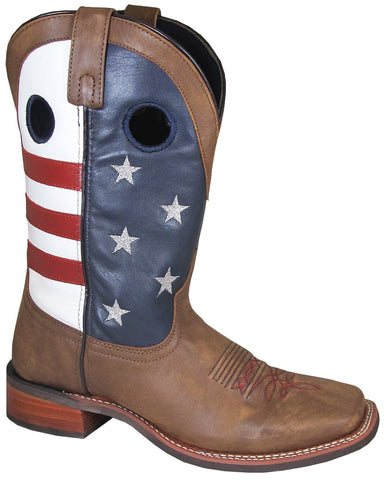 Smoky Mountain Mens Stars And Stripes Vintage Brown Leather Cowboy Boots 11 EE