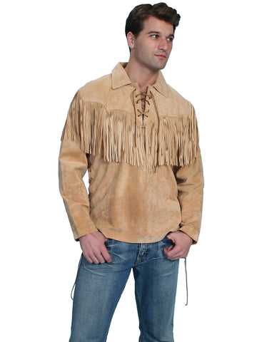 Scully Leather Mens Western Trapper L/S Fringe Shirt Bourbon 3X