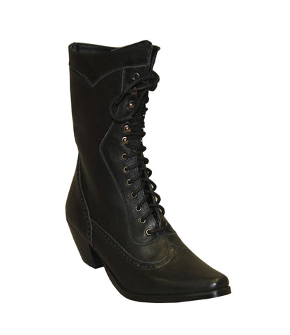 Rawhide Womens 8in Victorian Lace Up Black Leather Fashion Boots 8 M