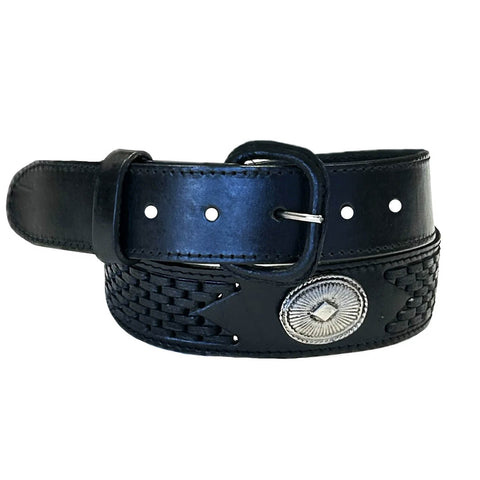 Rockmount Mens Lacing and Conchos Black Leather Belt