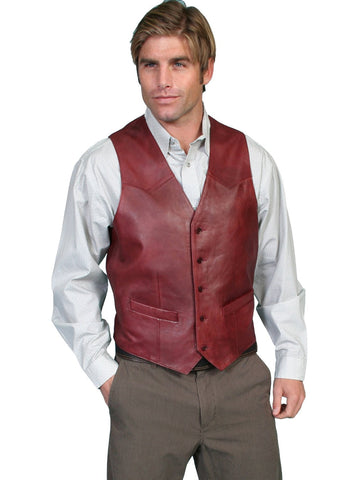 Scully Leather Mens Black Lamb Lambskin Button Front Vest Cherry 50L