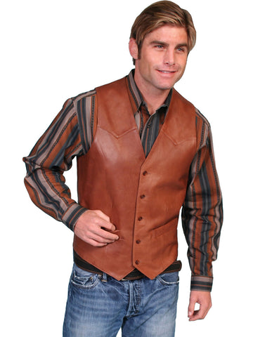 Scully Leather Mens Antique Brown Lambskin Button Front Vest 42