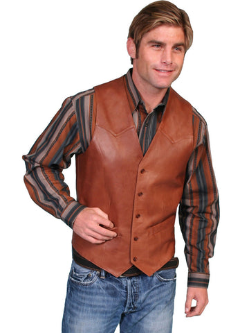 Scully Leather Mens Antique Brown Lambskin Button Front Vest 38