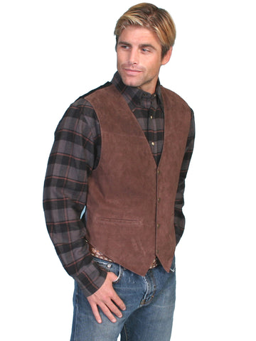 Scully Leather Mens Western Boar Suede Snap Front Vest Expresso S