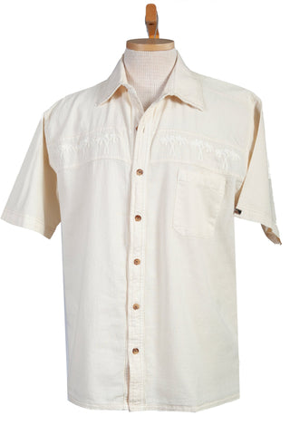 Scully Mens Distressed Ivory 100% Cotton Palm S/S Shirt
