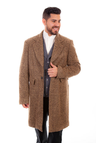 Wahmaker Mens Brown 100% Wool Herringbone Pile Coat