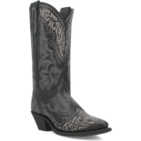 Laredo Womens Regan Black Leather Cowboy Boots 7.5 M