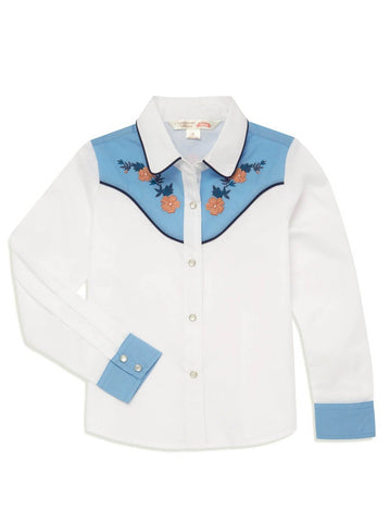 Ely and Walker Kids Girls Floral Fancy Yokes White Poly/Cotton L/S Shirt