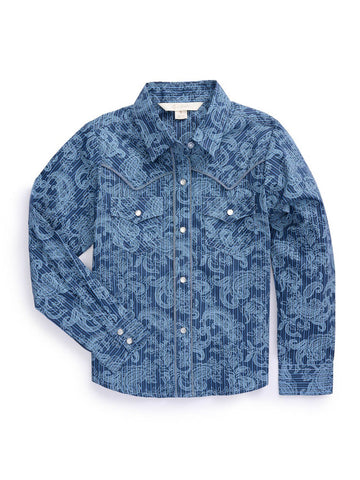 Ely and Walker Kids Girls Western Paisley Print Denim 100% Cotton L/S Shirt