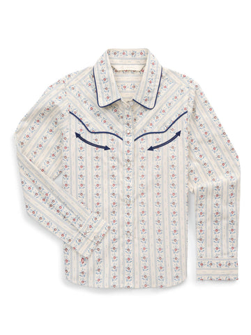 Ely and Walker Kids Girls Wallpaper Floral Print Ecru 100% Cotton L/S Shirt