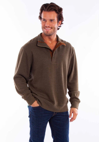 Scully Mens 1/4 Zipper Olive Cotton Blend Pullover Sweater