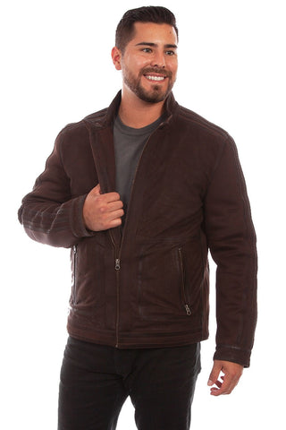Scully Mens Striped Bomber Chocolate Leather Leather Jacket