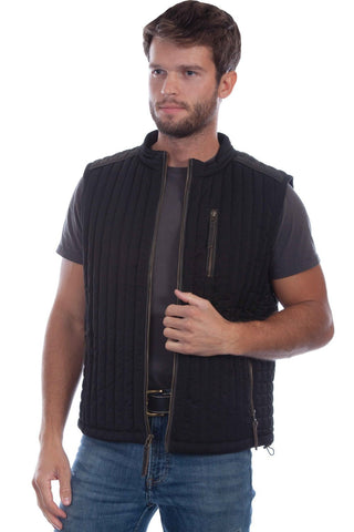Scully Mens Vertical Ribbed Black Leather Softshell Vest