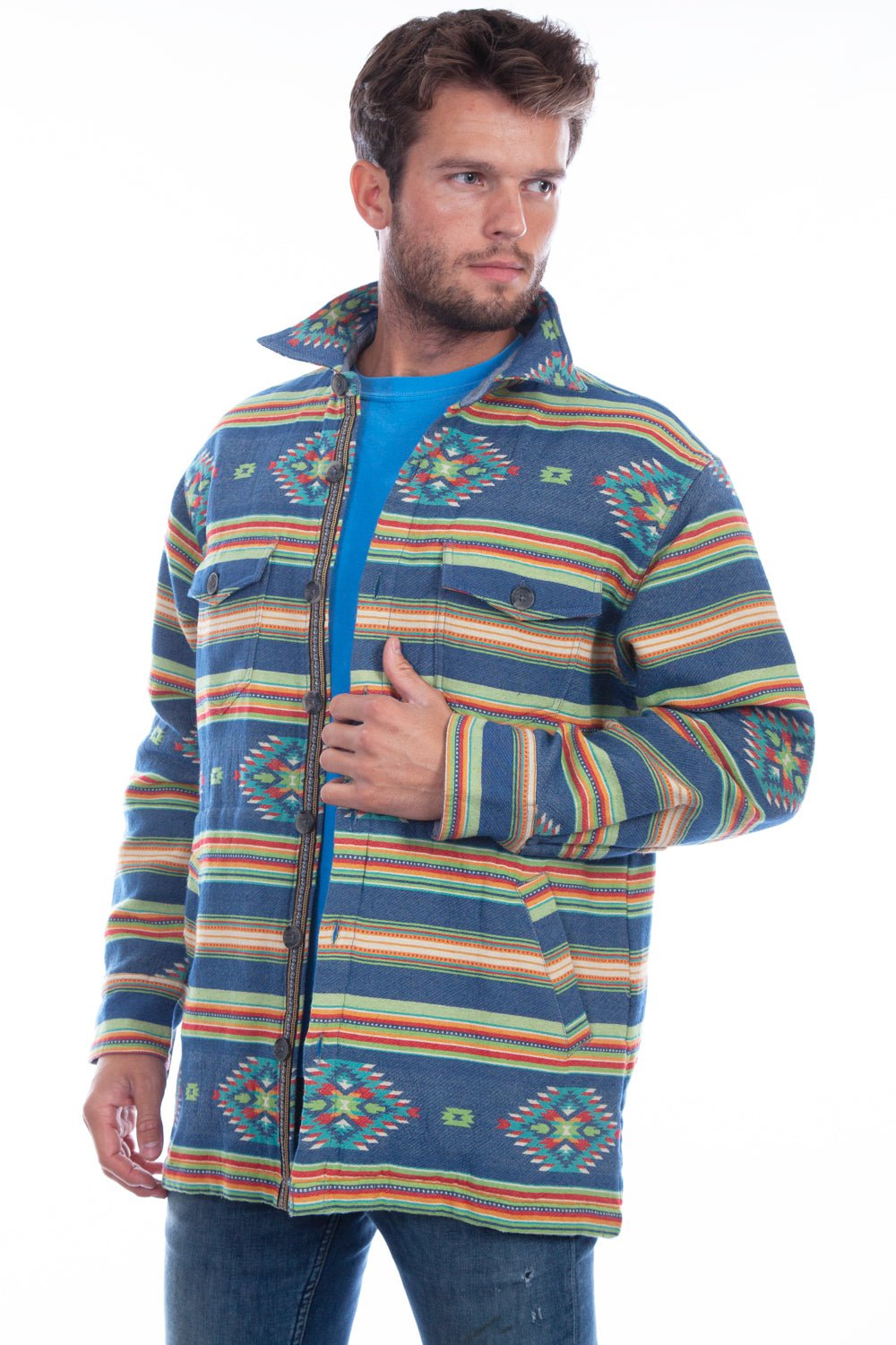 Scully Mens Southwest Shirt Denim 100% Cotton Cotton Jacket – The
