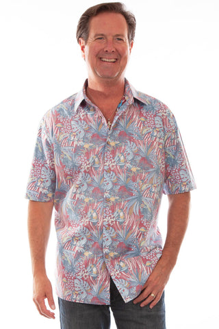 Scully Mens Birds in Paradise Hawaiian Red 100% Cotton S/S Shirt