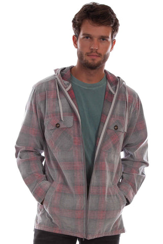 Scully Mens Unlined Plaid Grey/Red 100% Cotton Hoodie