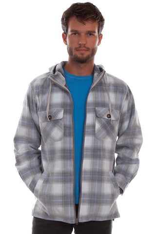 Scully Mens Unlined Plaid Blue/Grey 100% Cotton Hoodie