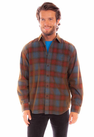 Scully Mens Corduroy Plaid Red/Blue 100% Cotton L/S Shirt